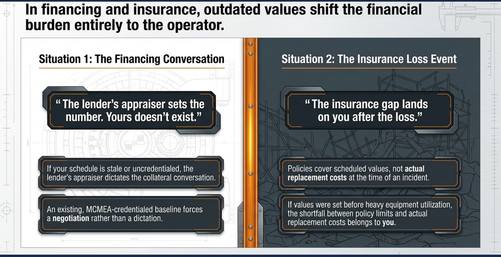 Outdated or undocumented values shift the financial burden to the operator: the shortfall between what a policy pays and the actual cost of the loss lands on the insured unless the value is properly documented.