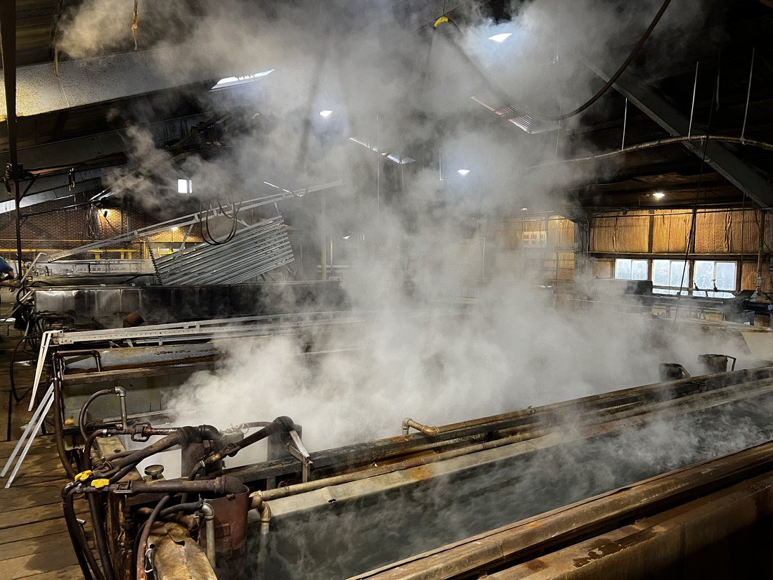 A finishing and anodizing line with process tanks inside a plant.